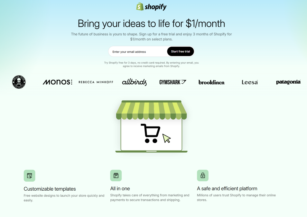 Shopify homepage 