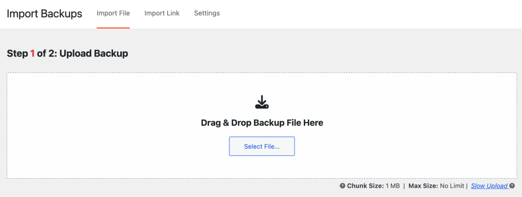 image - Store Owner Tips Upload area for backup file: drag and drop here or use the Select File button at center of page