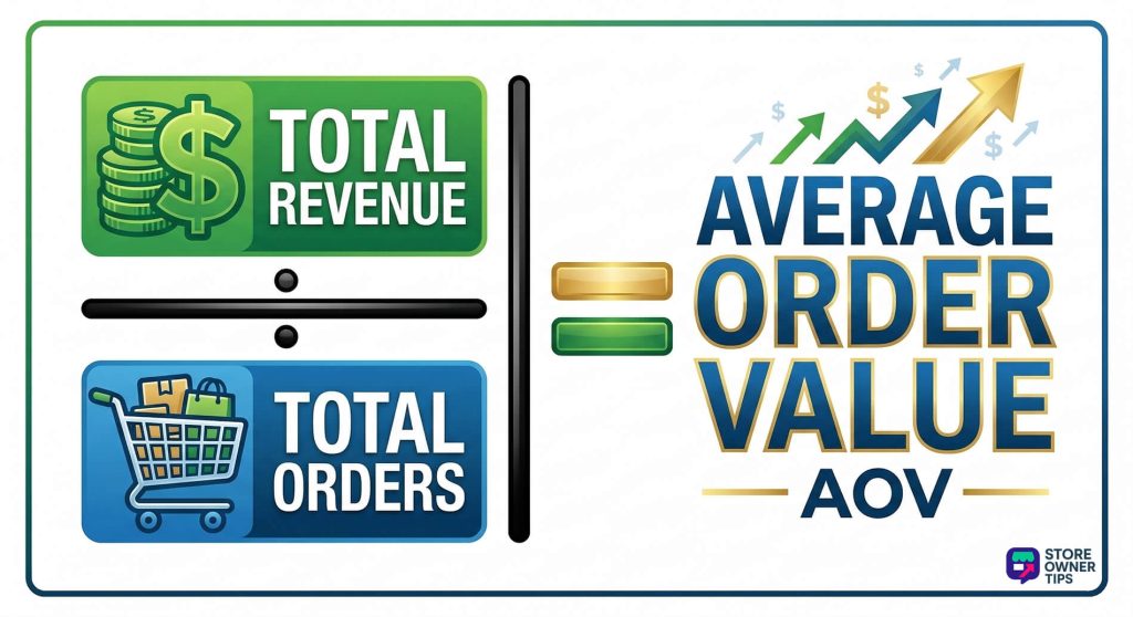 A clean graphic showing the mathematical formula for Average Order Value.