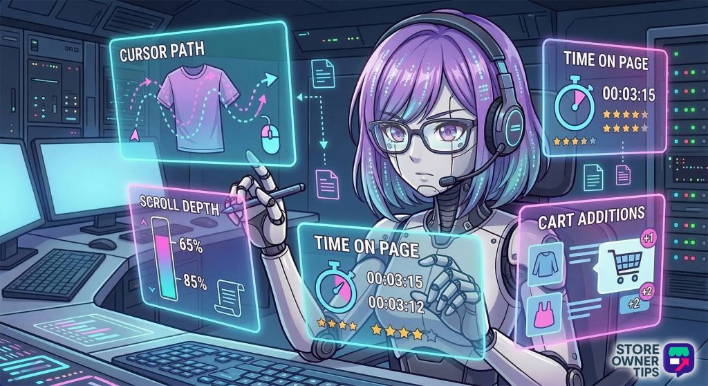 how-does-a-dynamic-coupon-work - Store Owner Tips An IT girl monitors holographic screens tracking website visitor behavior.