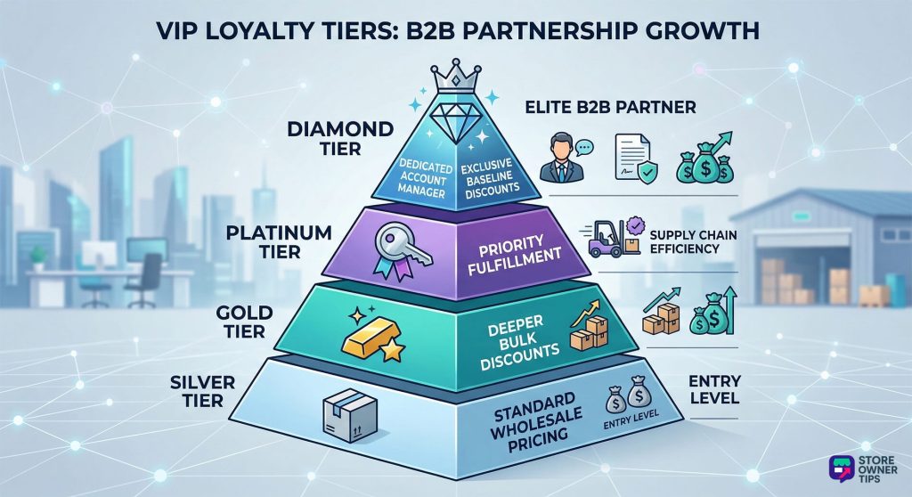 A pyramid chart visualizing different VIP loyalty tiers and the rewards unlocked at each stage.
