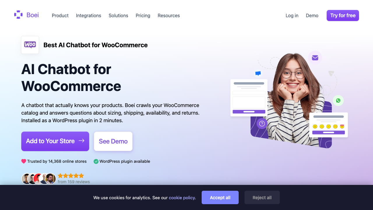Boei AI chatbot for WooCommerce with 50 plus messaging channels