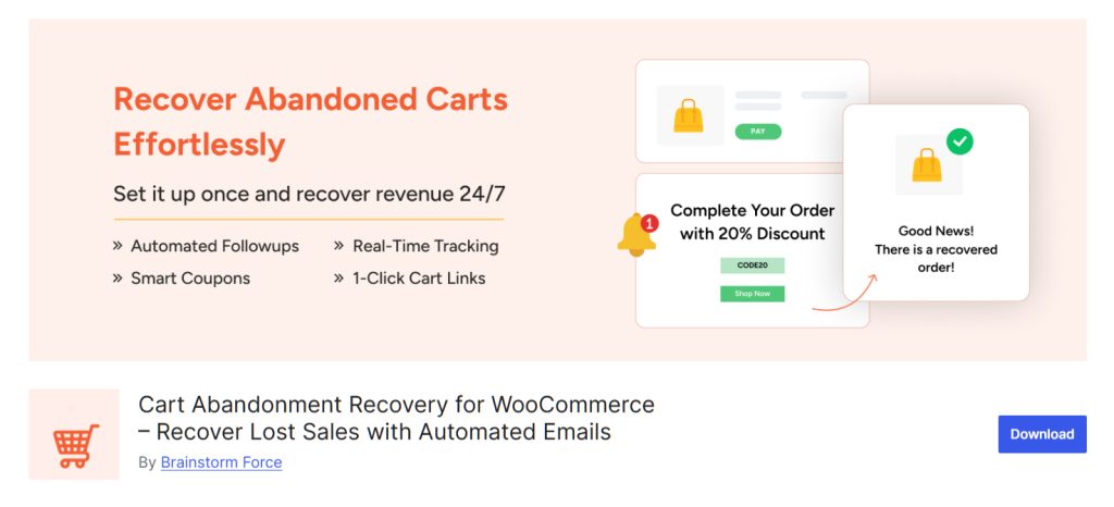 Illustration of an ecommerce recovery tool prompting abandoned cart reminders, discounts, and notifications to effortlessly recover lost sales around the clock.