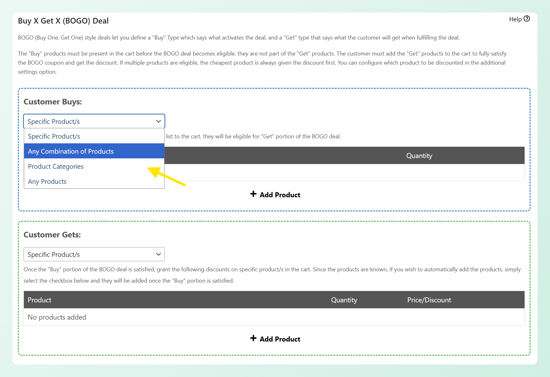 WooCommerce coupon edit screen showing the Advanced Coupons Buy One Get One BOGO settings tab