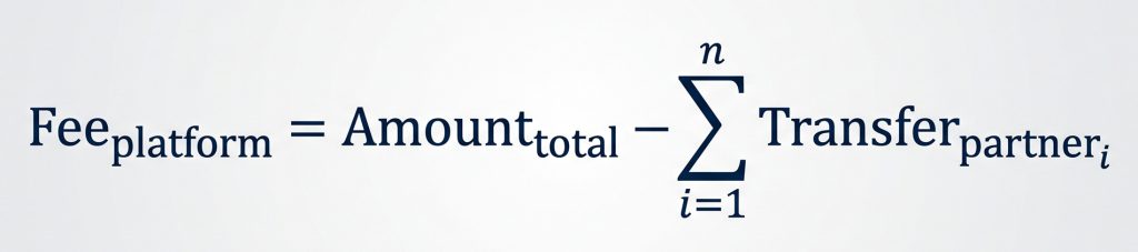 joint-venture-formula - Store Owner Tips Formula: Fee_platform = Amount_total − ∑_{i=1}^n Transfer_partner_i (sum of transfers to partners subtracted from total amount)